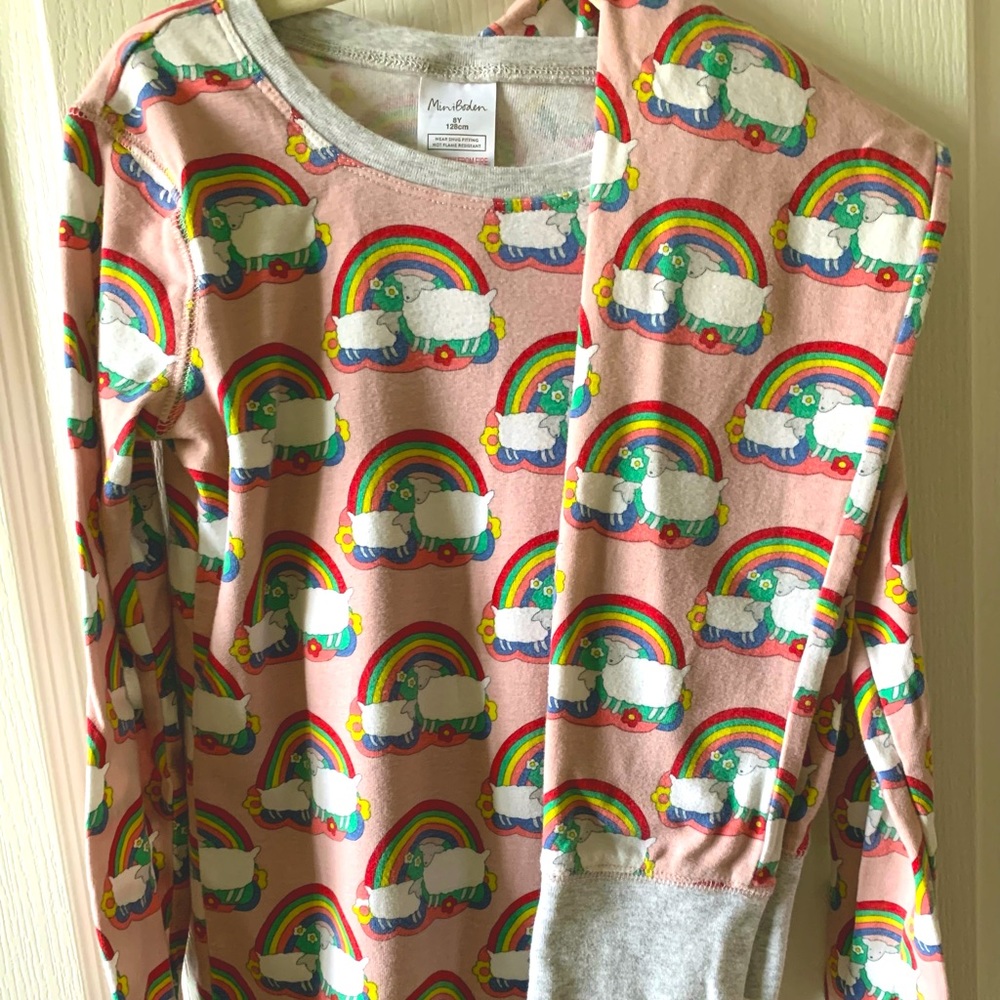 Mini Boden rainbow sheep pajama set 8Y